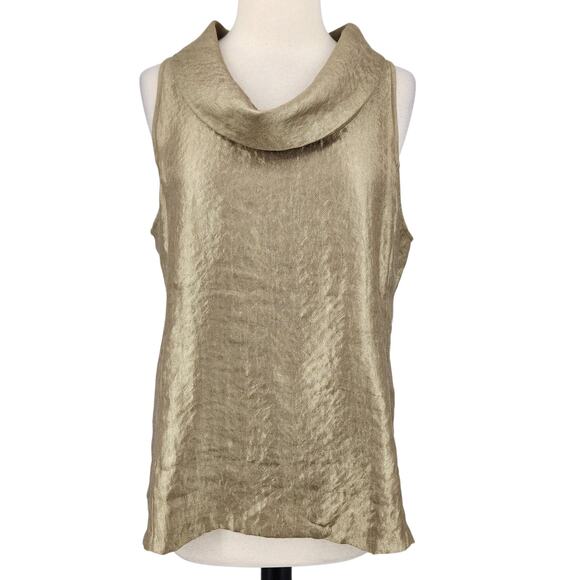 Ann Taylor Tops - Ann Taylor Metallic Gold Sleeveless Top Size 12 Cowl Neckline Exposed Zipper